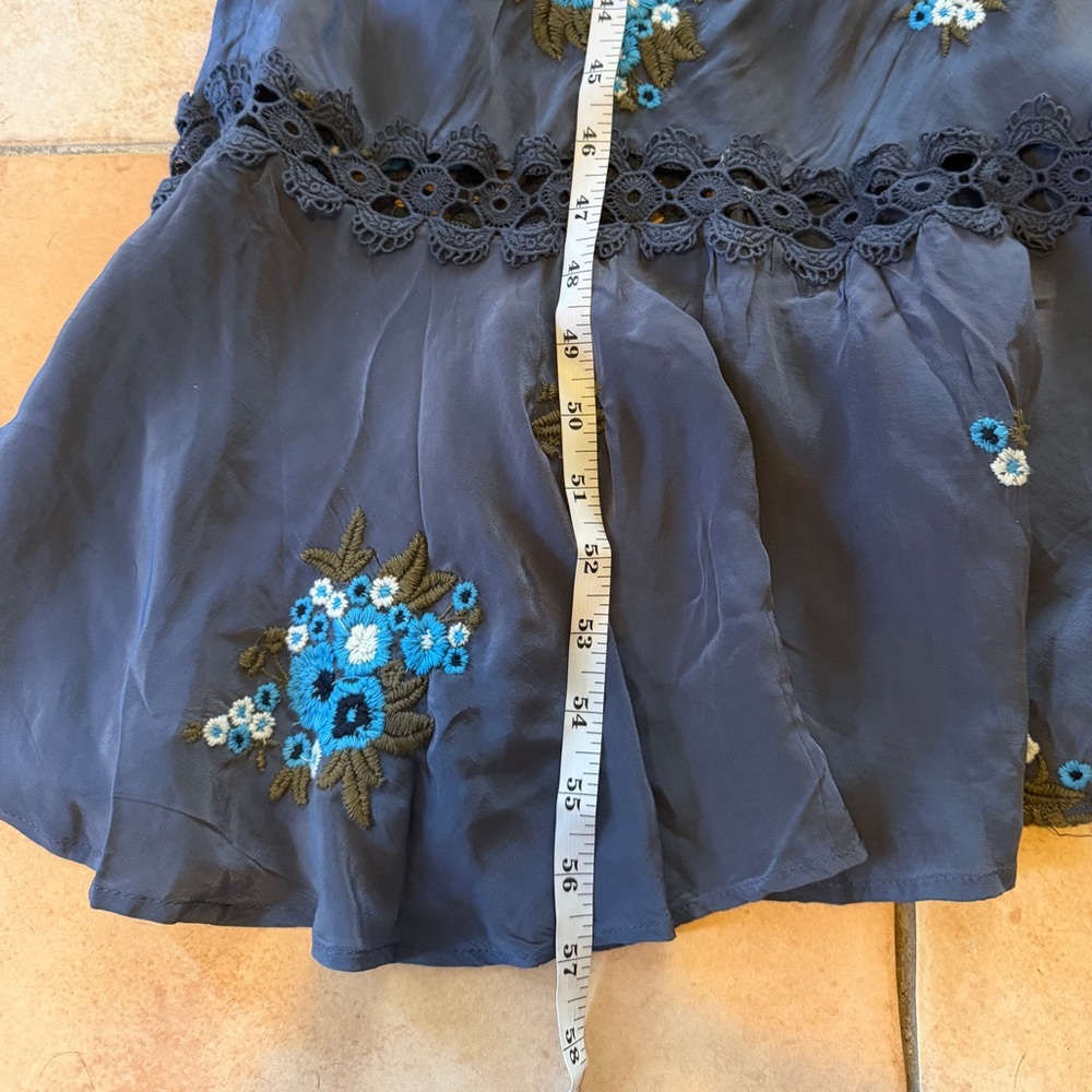 New Free People Bali Santa Cruz Ruffle Blue Floral Embroidered Maxi Dress M - Picture 14 of 16